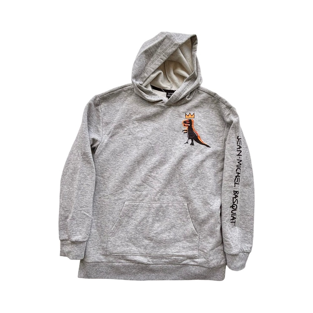 Boys Girls Basquiat Dinosaur Gray Hoodie Sweatshirt Size Large 12/14